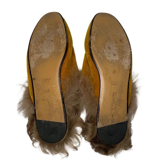 Gucci Princetown Velvet & Lamb Fur Slipper Horsebit Mule Loafer Flats EU 38 US 8 - Picture 8 of 9